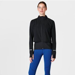 Sweaty Betty NWT Black Fast Track Running Jacket Layered Hooded Thumb Hole Large